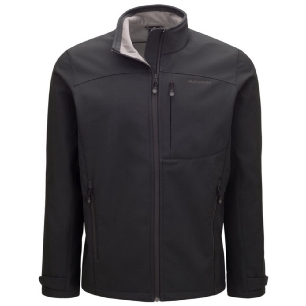 Macpac S black Sabre‎ Soft Shell water repellent fleece lined zip pocket jacket
